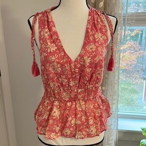 JCrew Cotton Tie Shoulder Cotton Blend Top